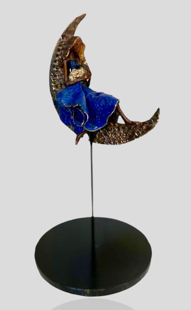 LUNA - BRONZE SUR SOCLE EN ACIER - OEUVRE UNIQUE - PATINE BLEUE MAGALI WILLEMS